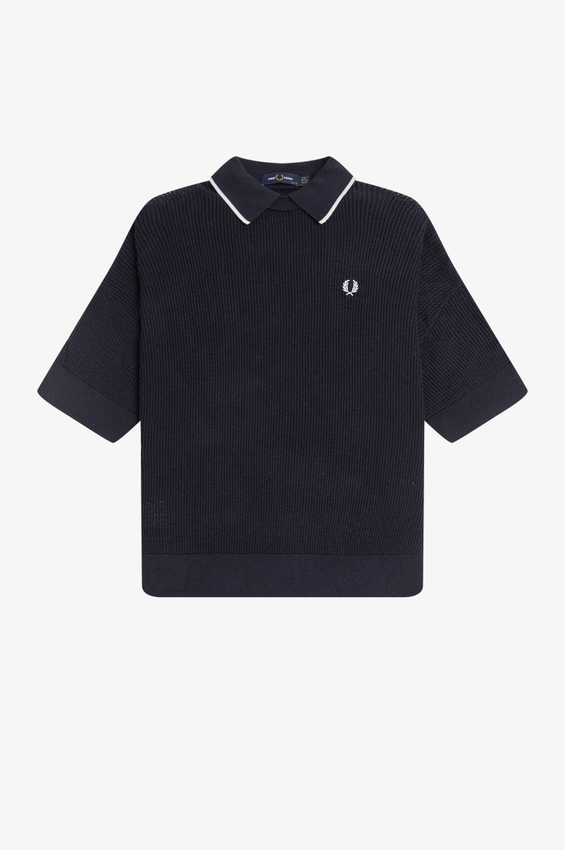 Fred Perry Tipped Collar Knitted Shirt Navy-12