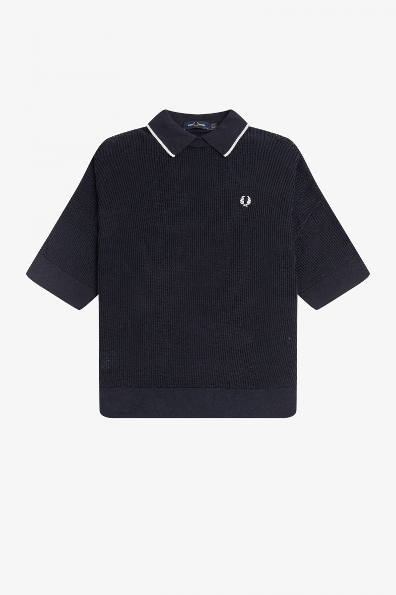 Fred Perry Tipped Collar Knitted Shirt Navy-12