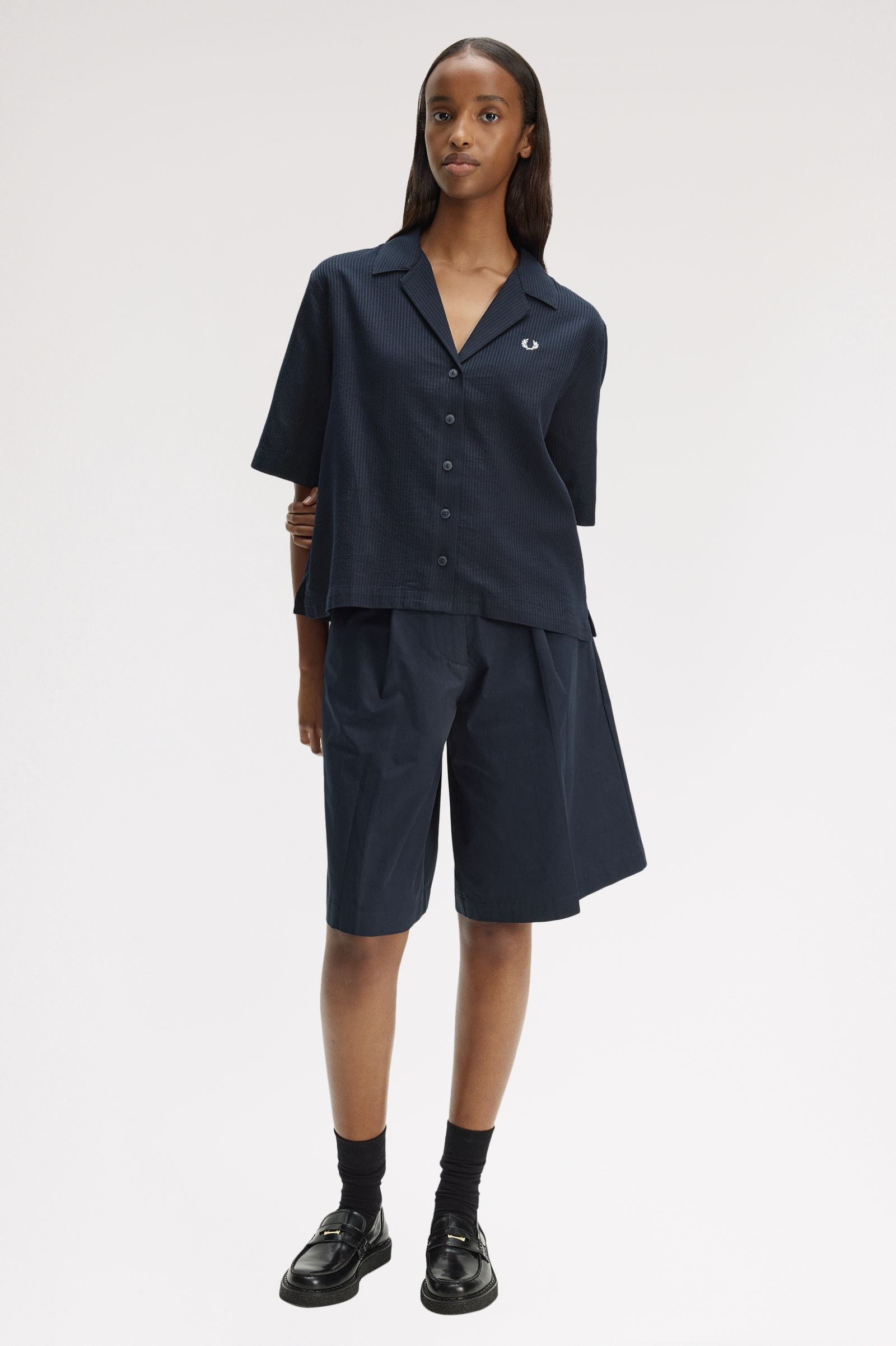 Fred Perry Sheer Stripe Shirt (Navy)