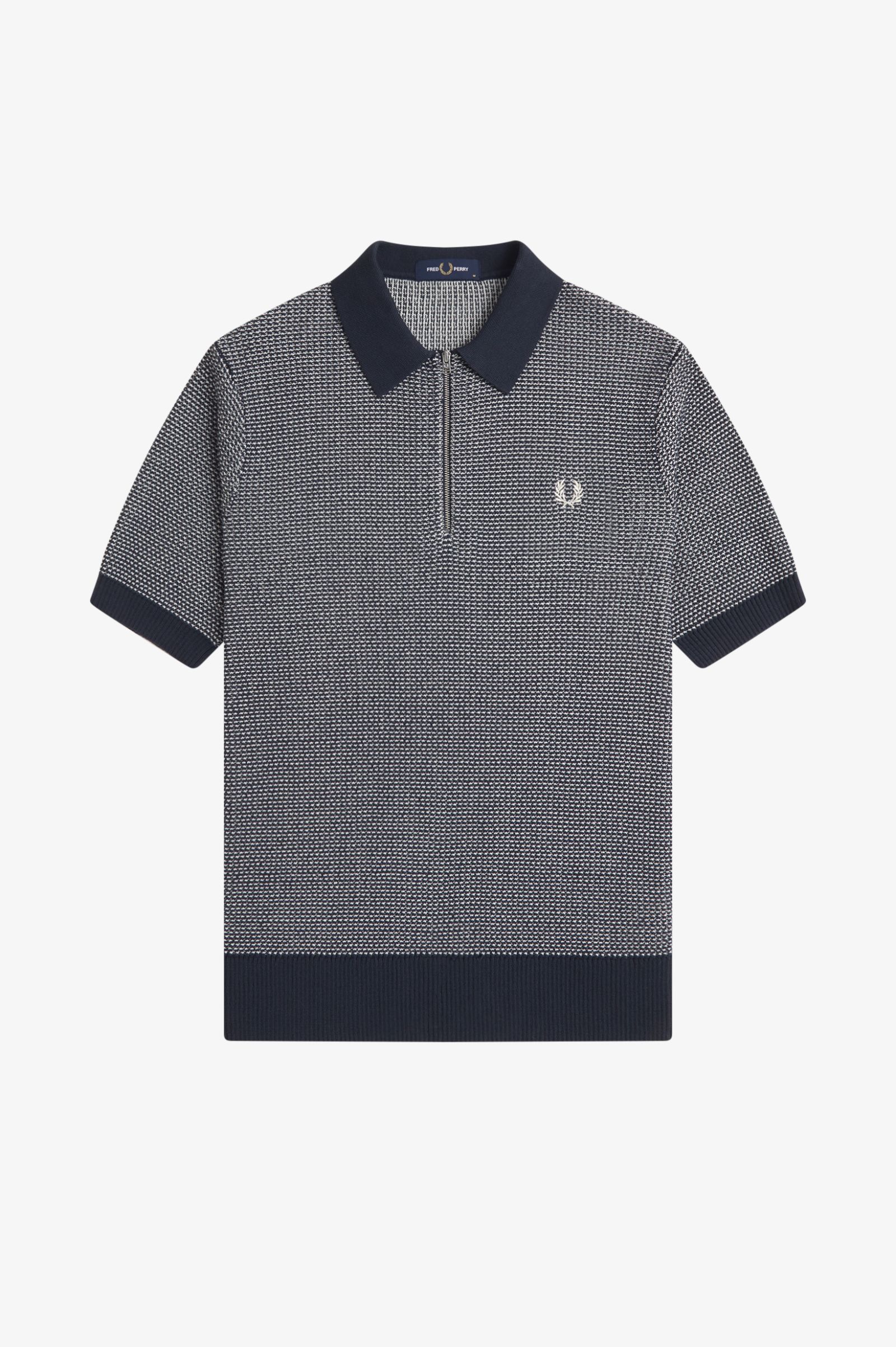 Fred Perry Textured Knitted Zip-Through Shirt (Navy) 