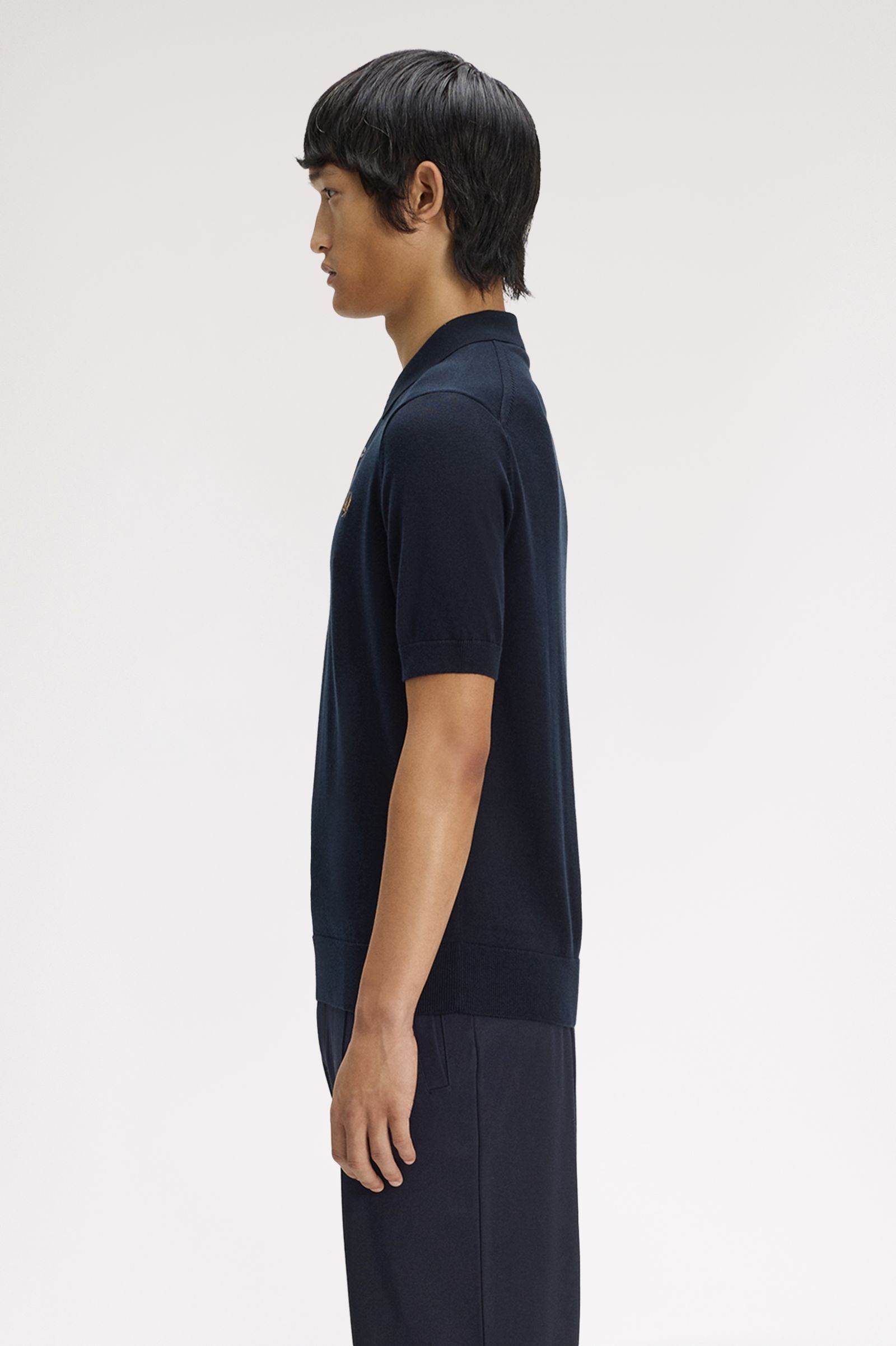Fred Perry Long Staple Cotton Knitted Shirt (Navy)