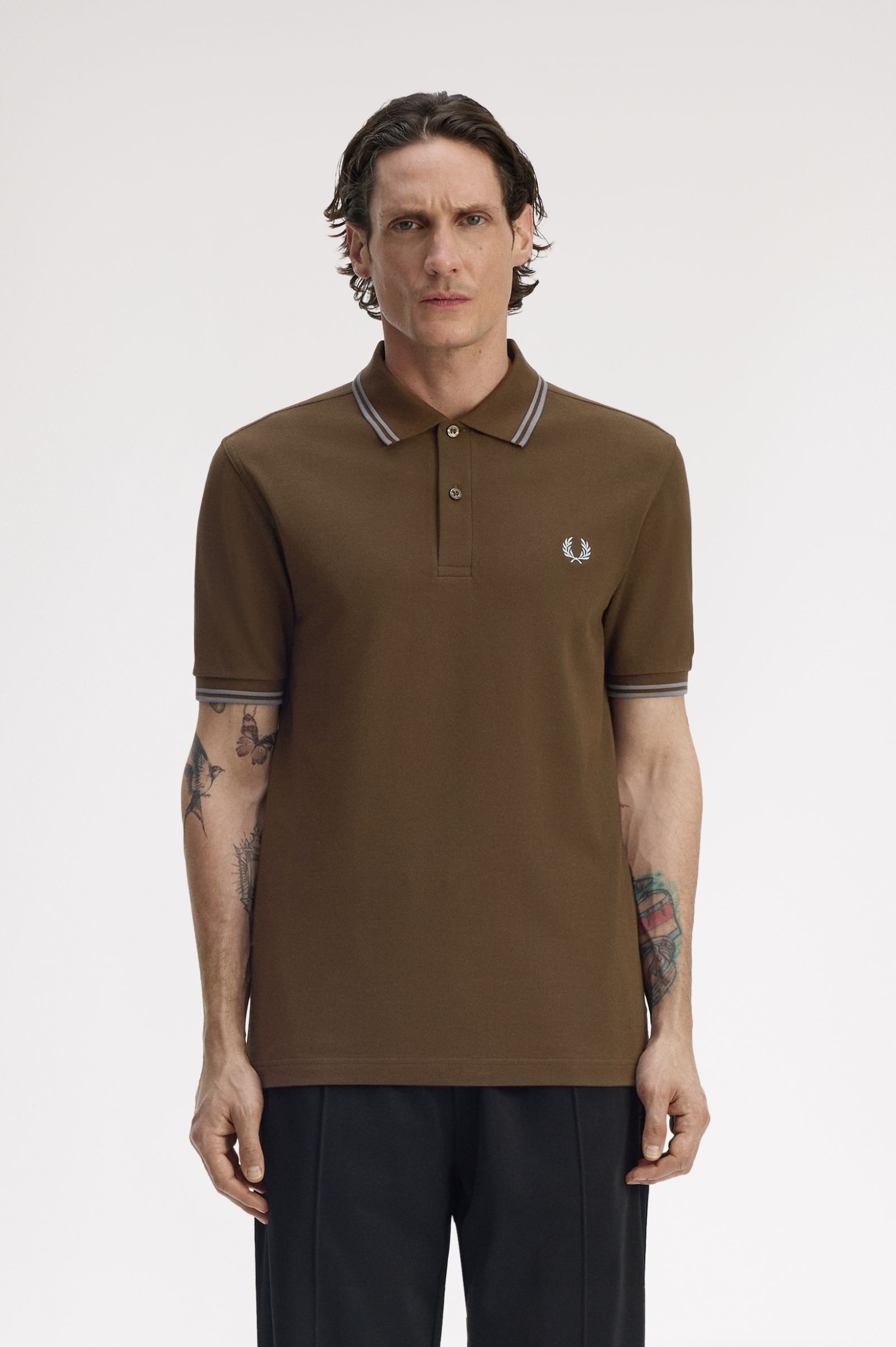 Fred Perry M3600 Twin Tipped Polo Shirt (Burned Tobacco/Stockport Blue)