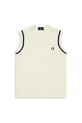 Fred Perry Herren Textured Cable Knit Tank in Ecru