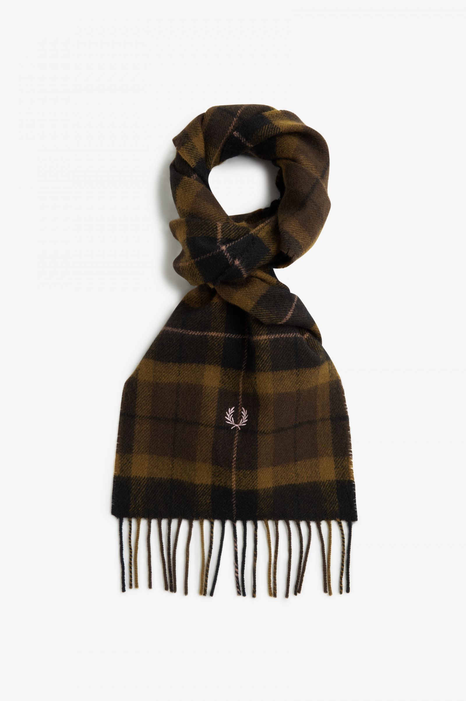 Fred Perry Lambswool Tartan Scarf in Brunt Tobacco