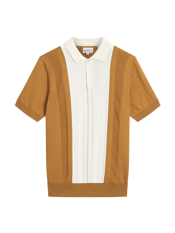 Ben Sherman Textured Block Stripe Knitted Polo in Caramel
