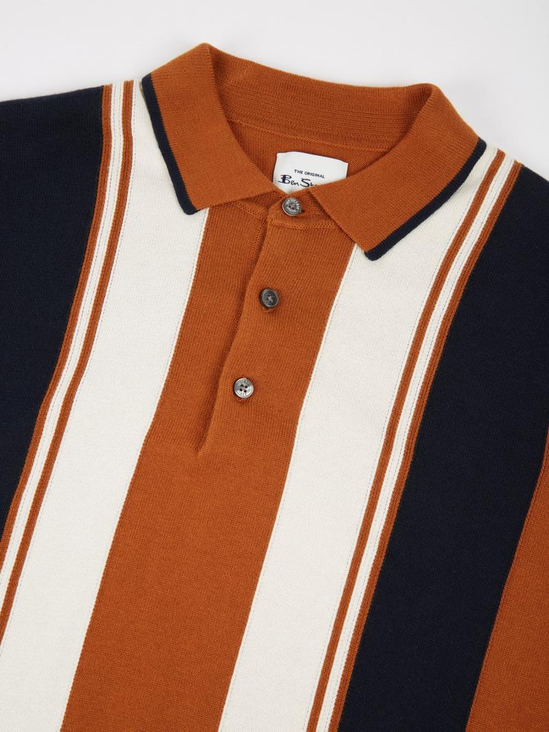 Ben Sherman Mod Stripe SS  Herren Polo Shirt in Caramel 
