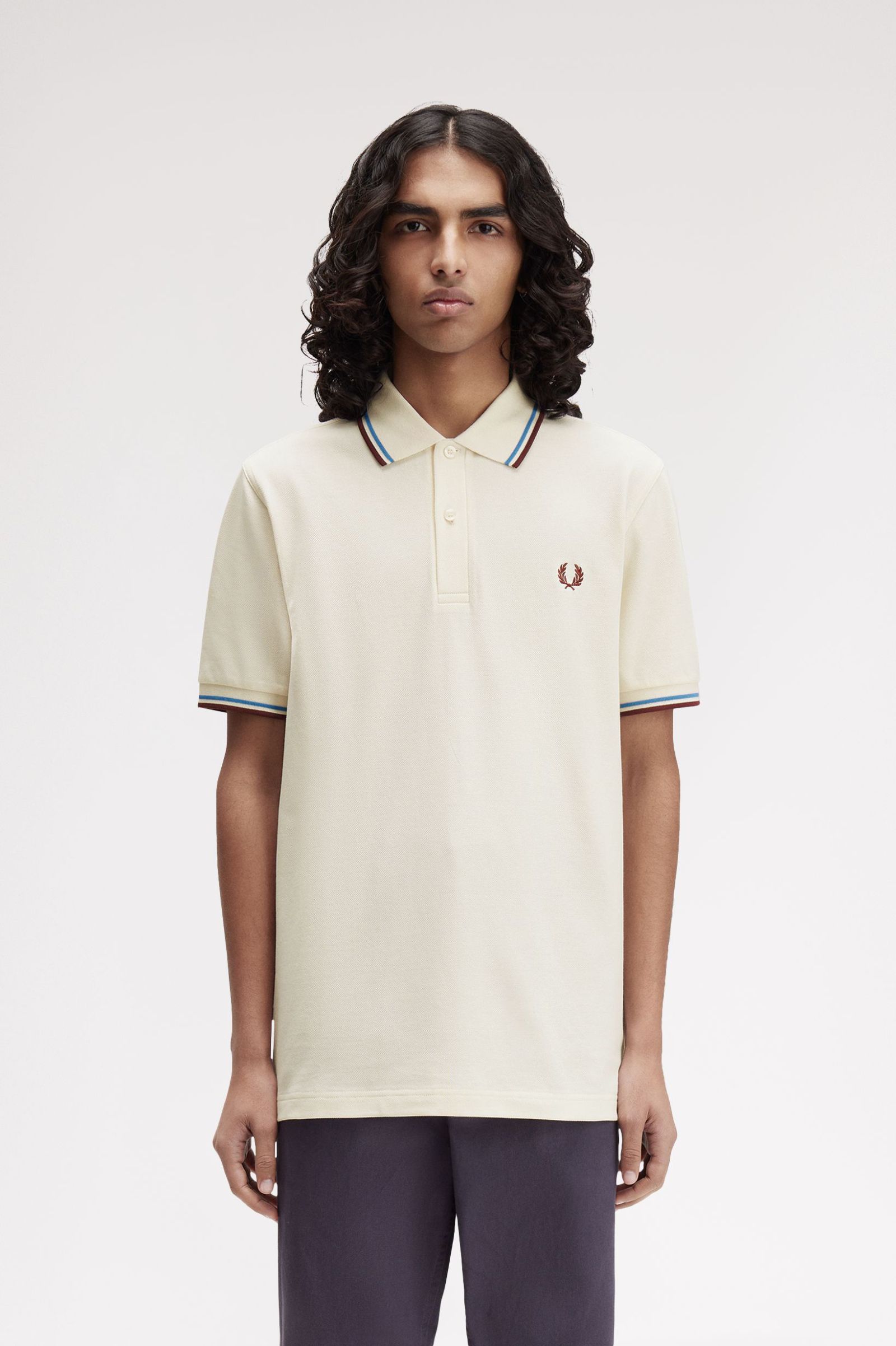 Fred Perry Twin Tipped Shirt (Ecru/Court Blue/Oxblood)