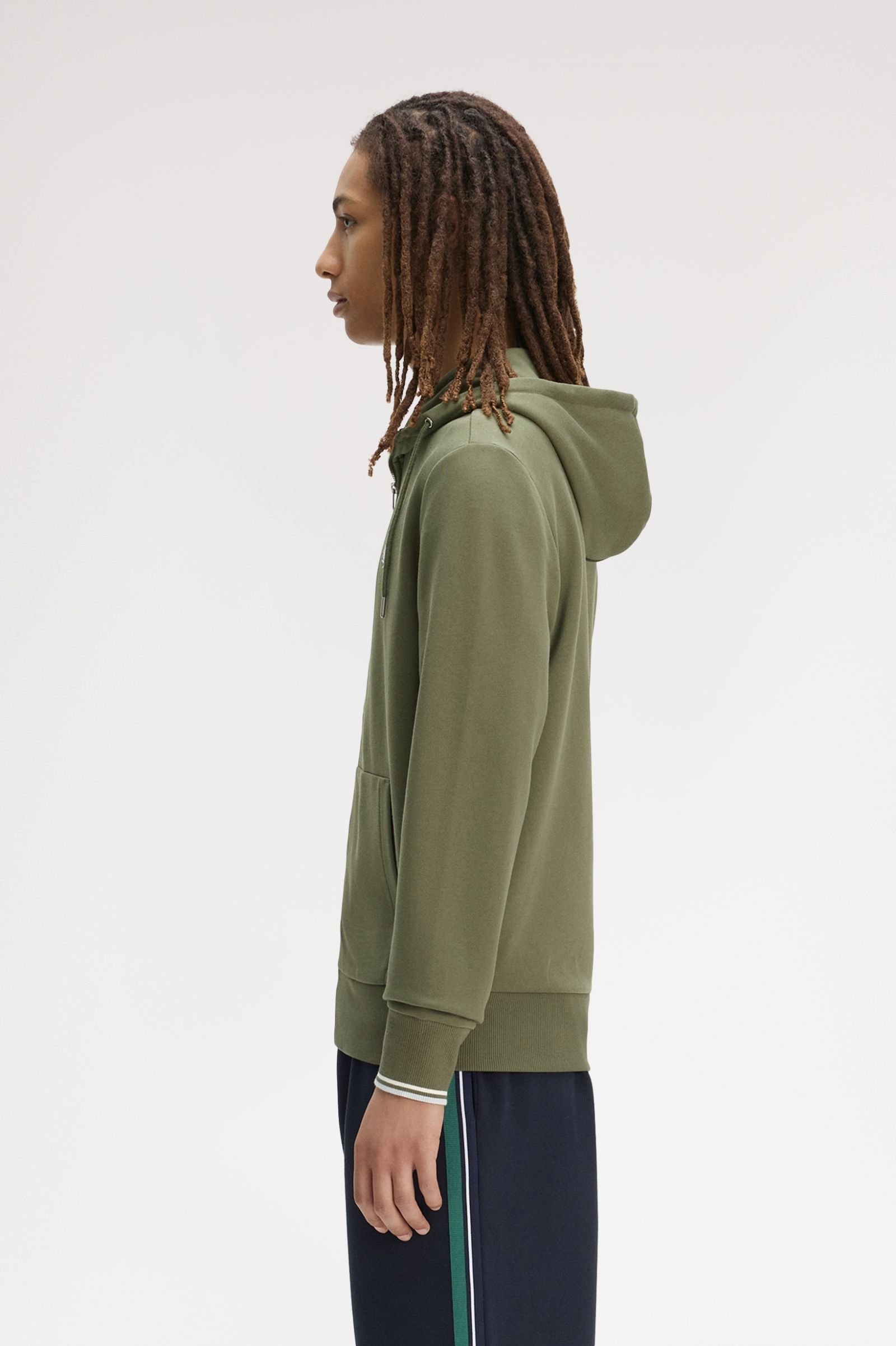 Fred Perry Hooded Zip Through Sweatshirt (Laurel Wreath Green/Ecru/Dusk Blue)