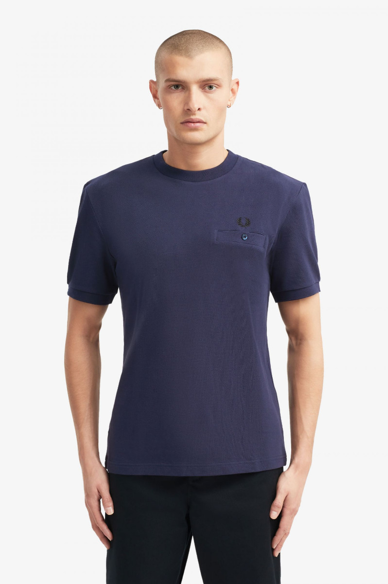 Fred Perry Pocket Detail Pique Shirt Carbon Blue-M