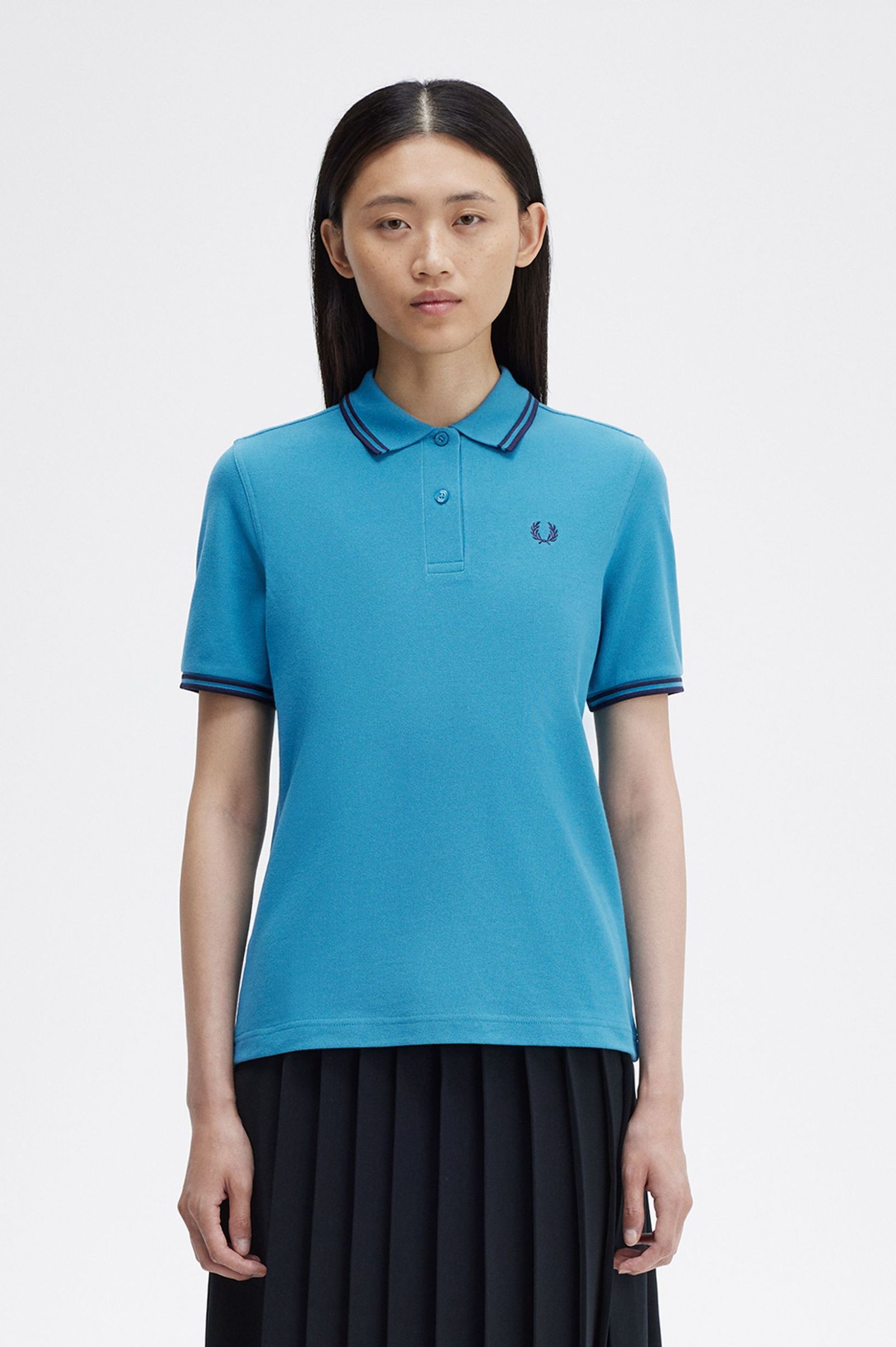 Fred Perry Damen Twin Tipped Polo Shirt (Runaway Bay Ocean / Black) 