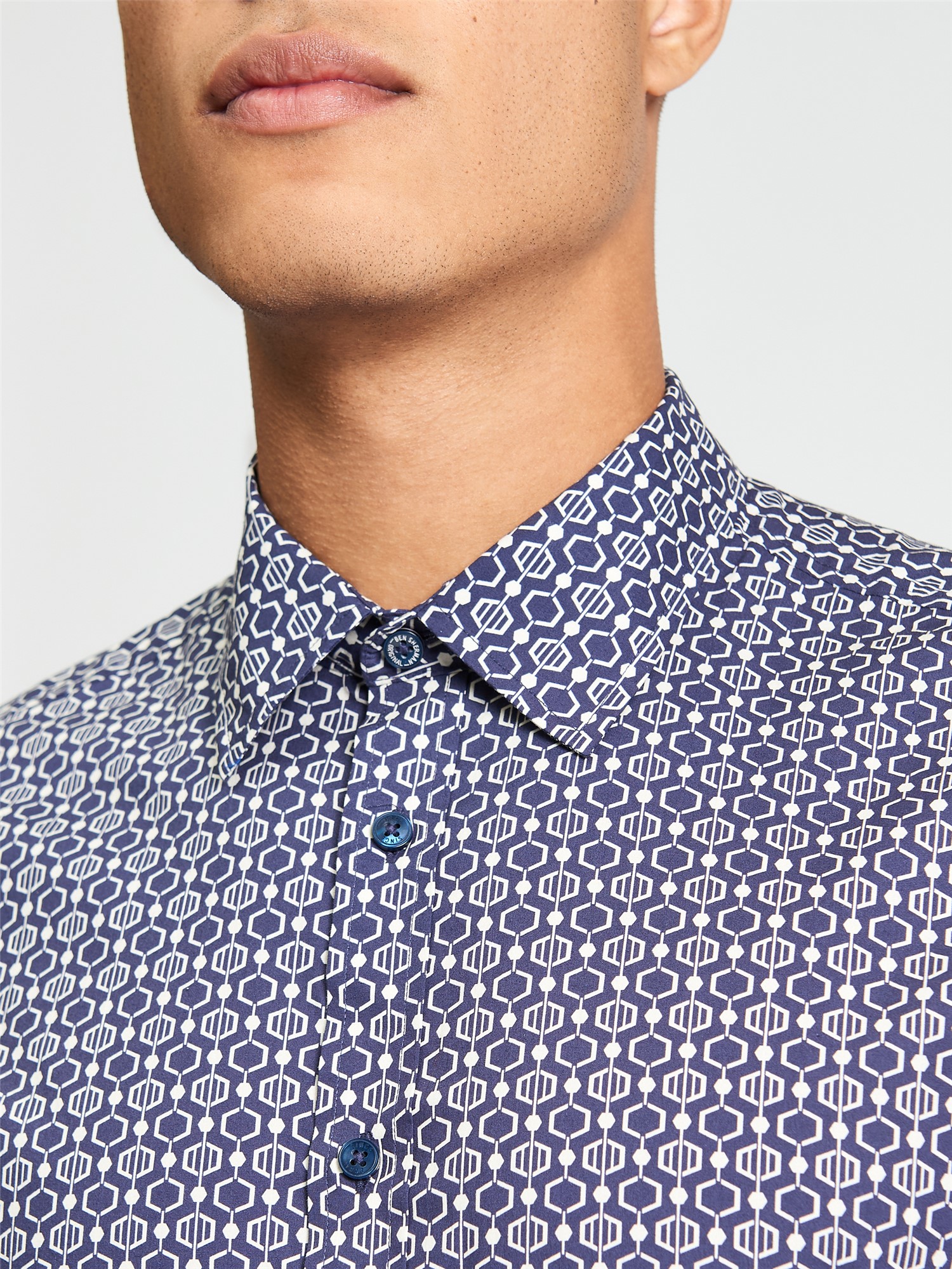 Ben Sherman Long Sleeve Mono Geo Print Shirt (Twilight Denim)