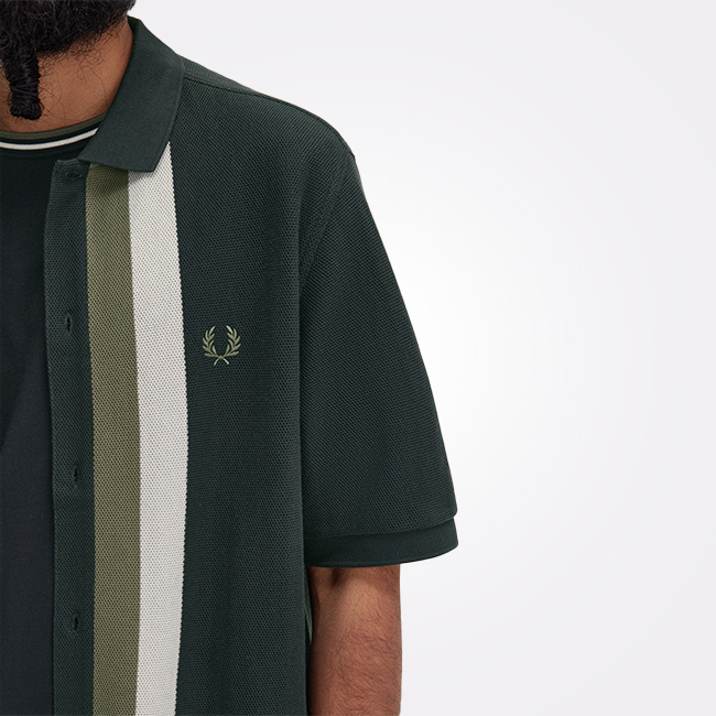 Fred Perry Panelled Button through Polo Shirt (Dark Airforce)