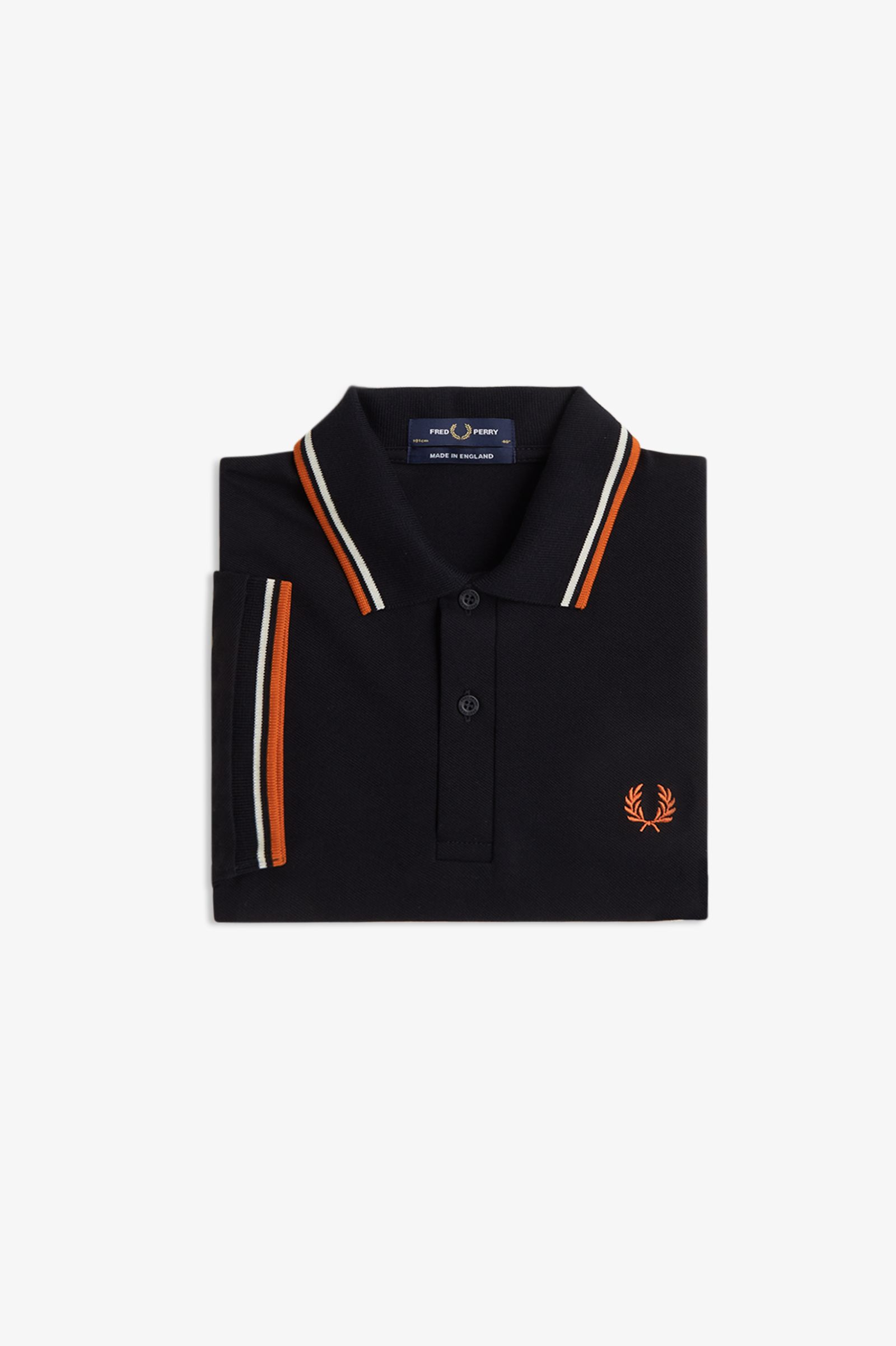 Fred Perry Made in England M12 Twin Tipped Polo Shirt (Black/Tramline White/Summer Clay)