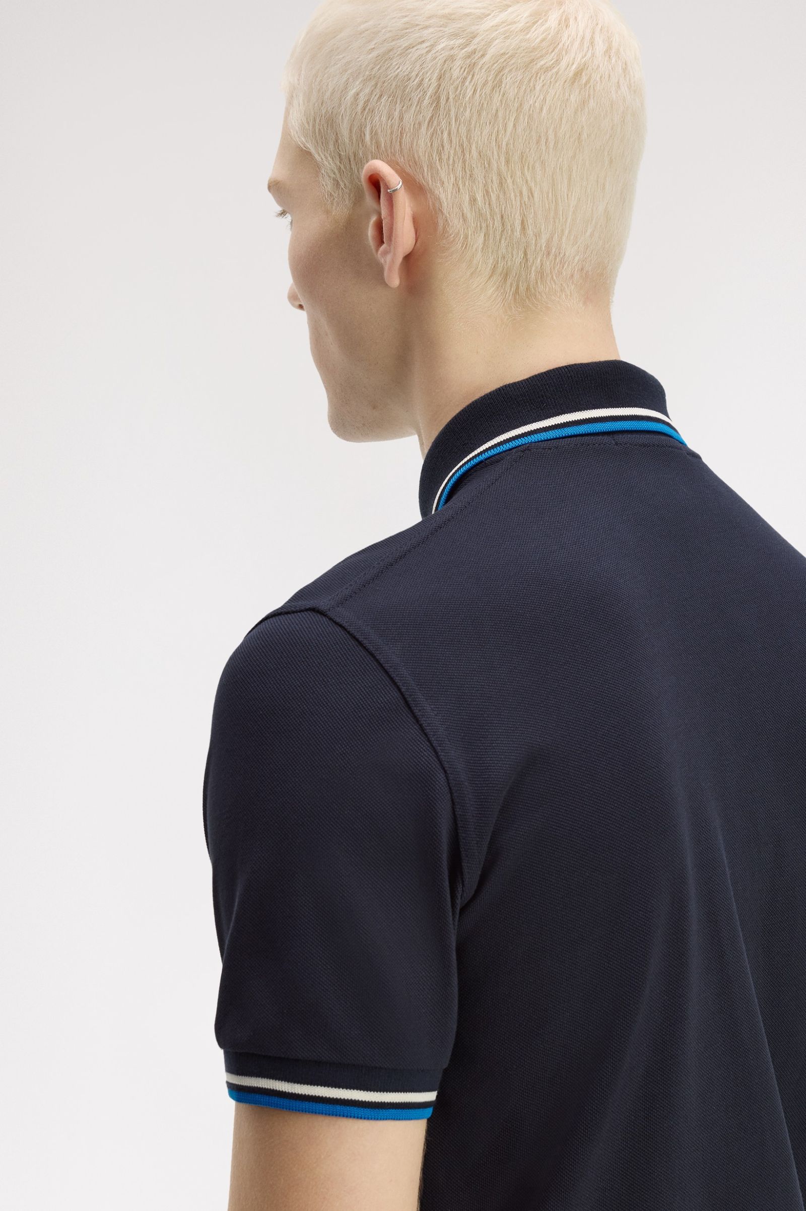 Fred Perry Made in England M12 Twin Tipped Polo Shirt (Navy/Tramline White/Indoor Court Blue)