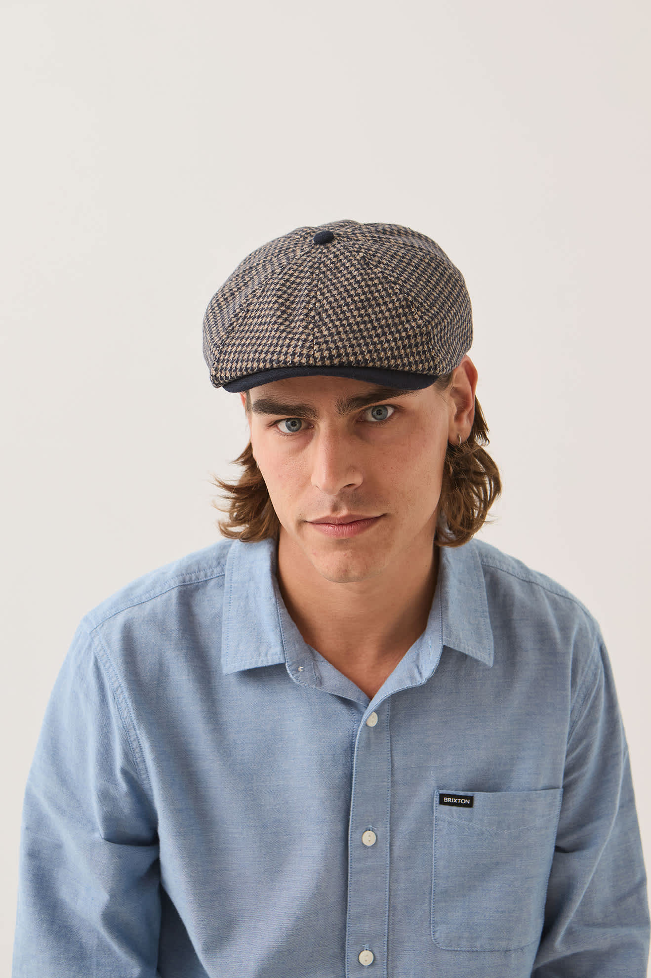 Brixton Brood Snap Cap (Navy/Sand Houndstooth)