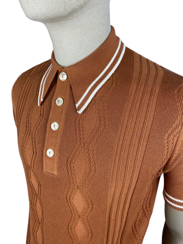 Ska & Soul Stripe Fine Gauge Pointelle Polo Ginger