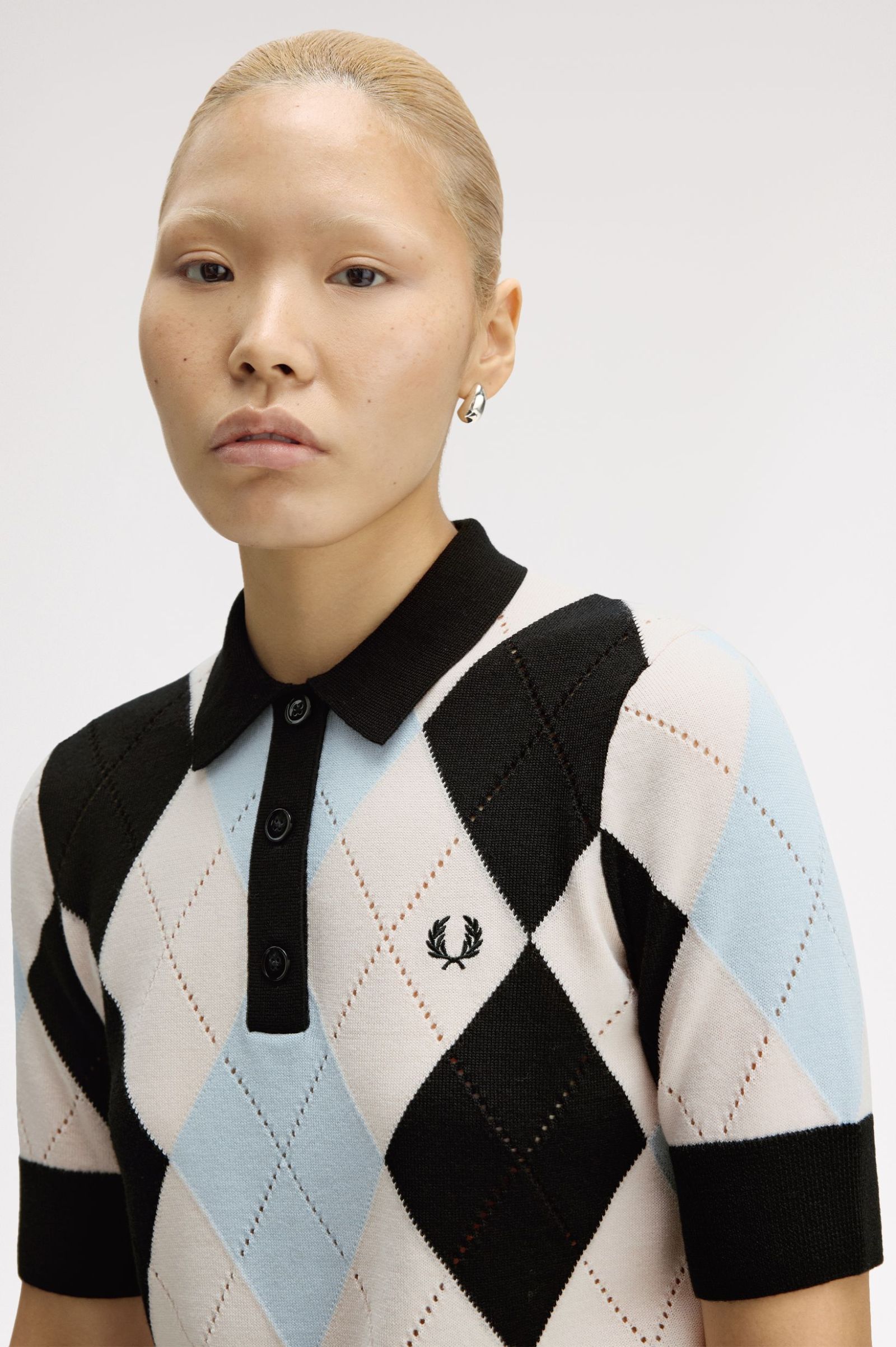 Fred Perry Argyle Pointelle Knitted Shirt (Silky Peach)
