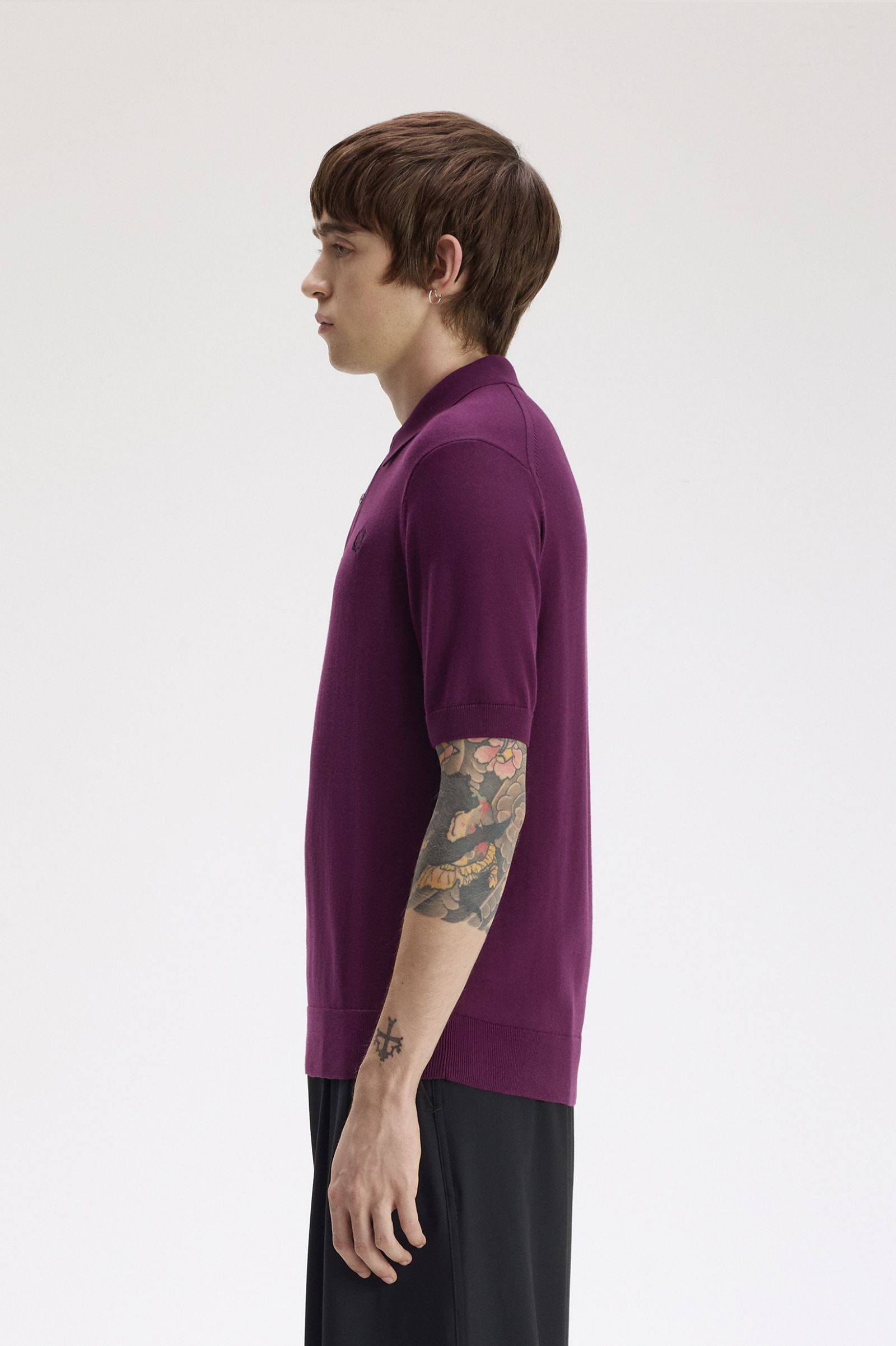 Fred Perry Cotton Knitted Shirt (Plum)