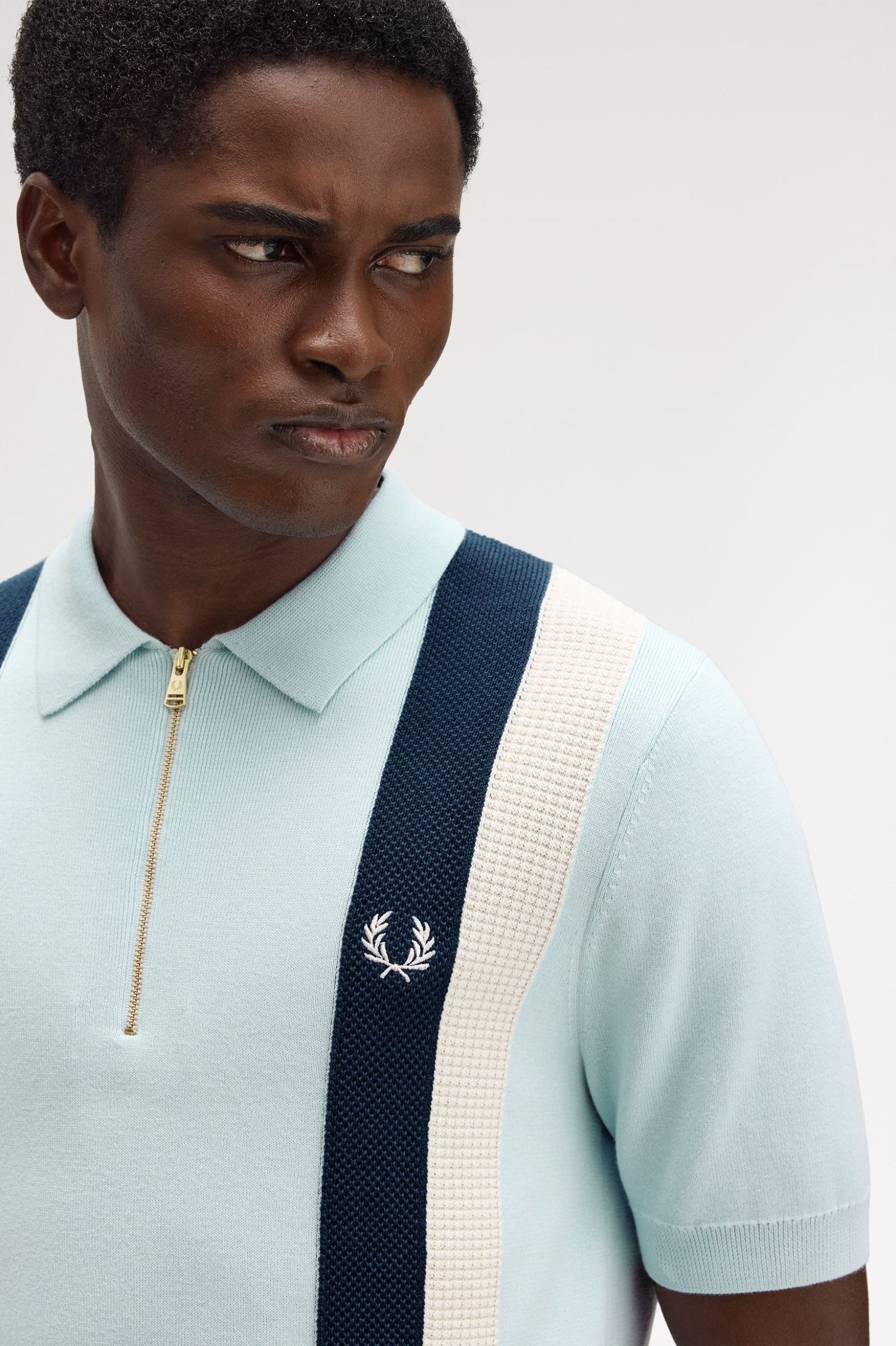 Fred Perry Multi Texture Knitted Shirt (Light Ice)