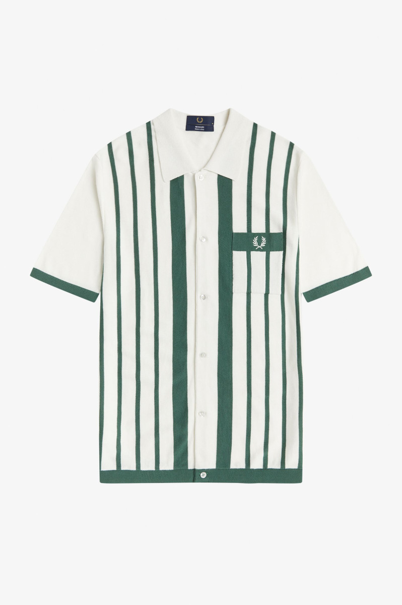 Fred Perry Reissues Striped Button Polo Snow White-XL