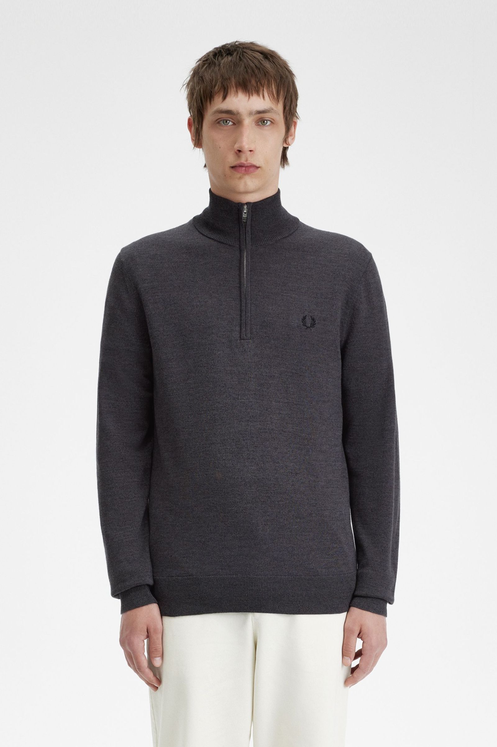 Fred Perry Classic Half Zip Jumper in Dark Grey Marl