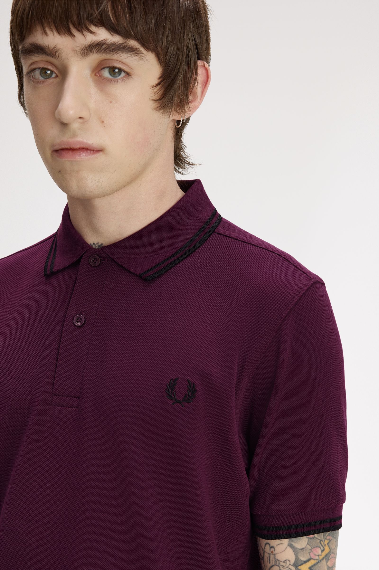 Fred Perry M3600 Twin Tipped Polo Shirt (Plum/Black)