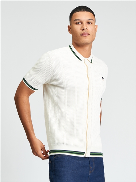 Ben Sherman Open Texture Short Sleeve Button Through Shirt (Ivory)