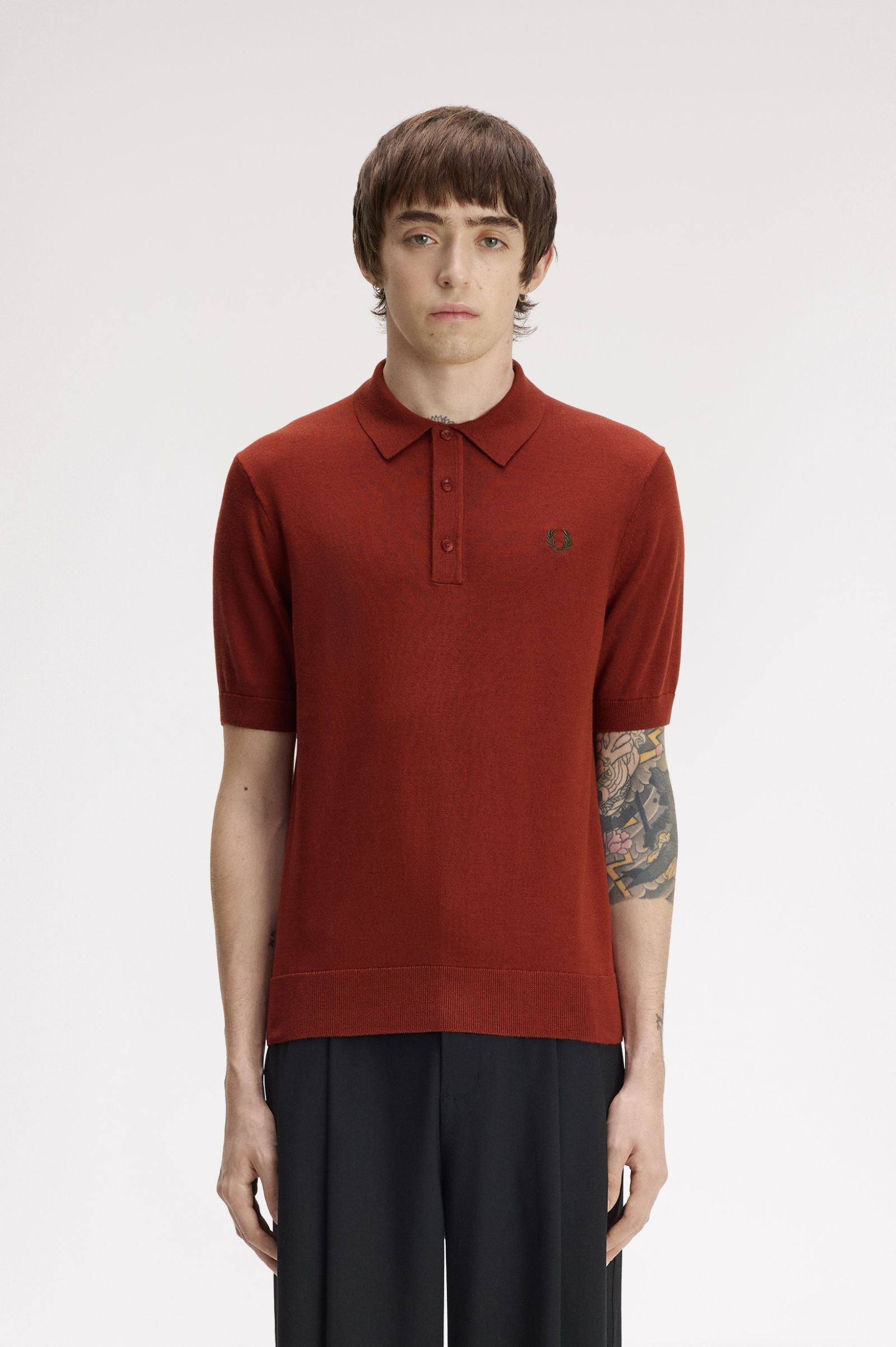 Fred Perry Cotton Knitted Shirt (Brandy) 