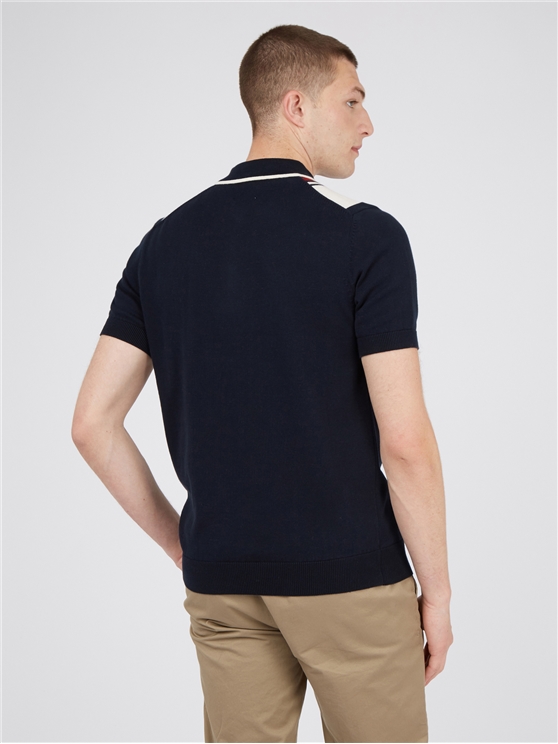 Ben Sherman Mod Stripe Knitted Herren Polo-Shirt in Dark Navy