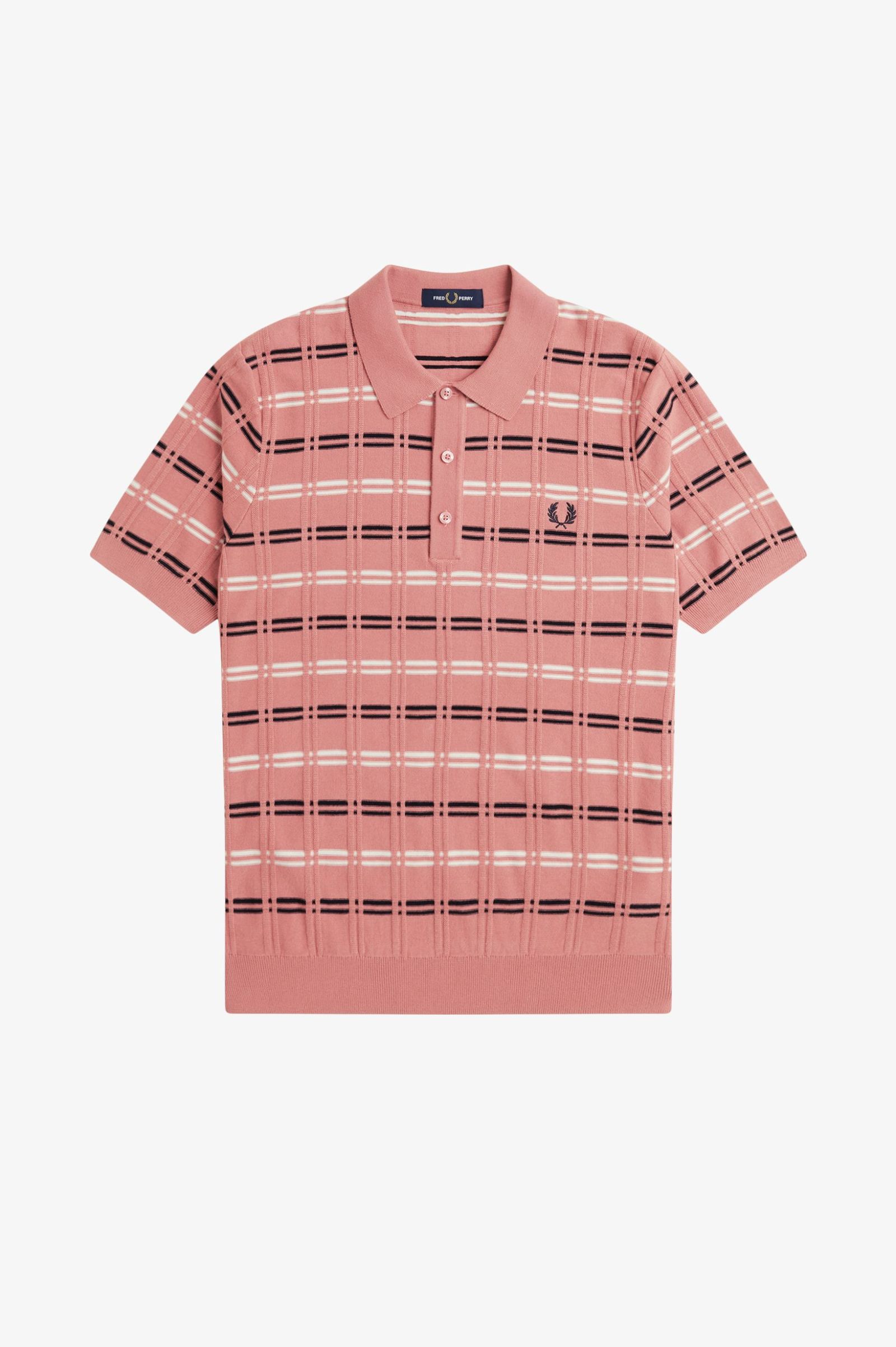Fred Perry Striped Rib Knitted Shirt in Putty Pink