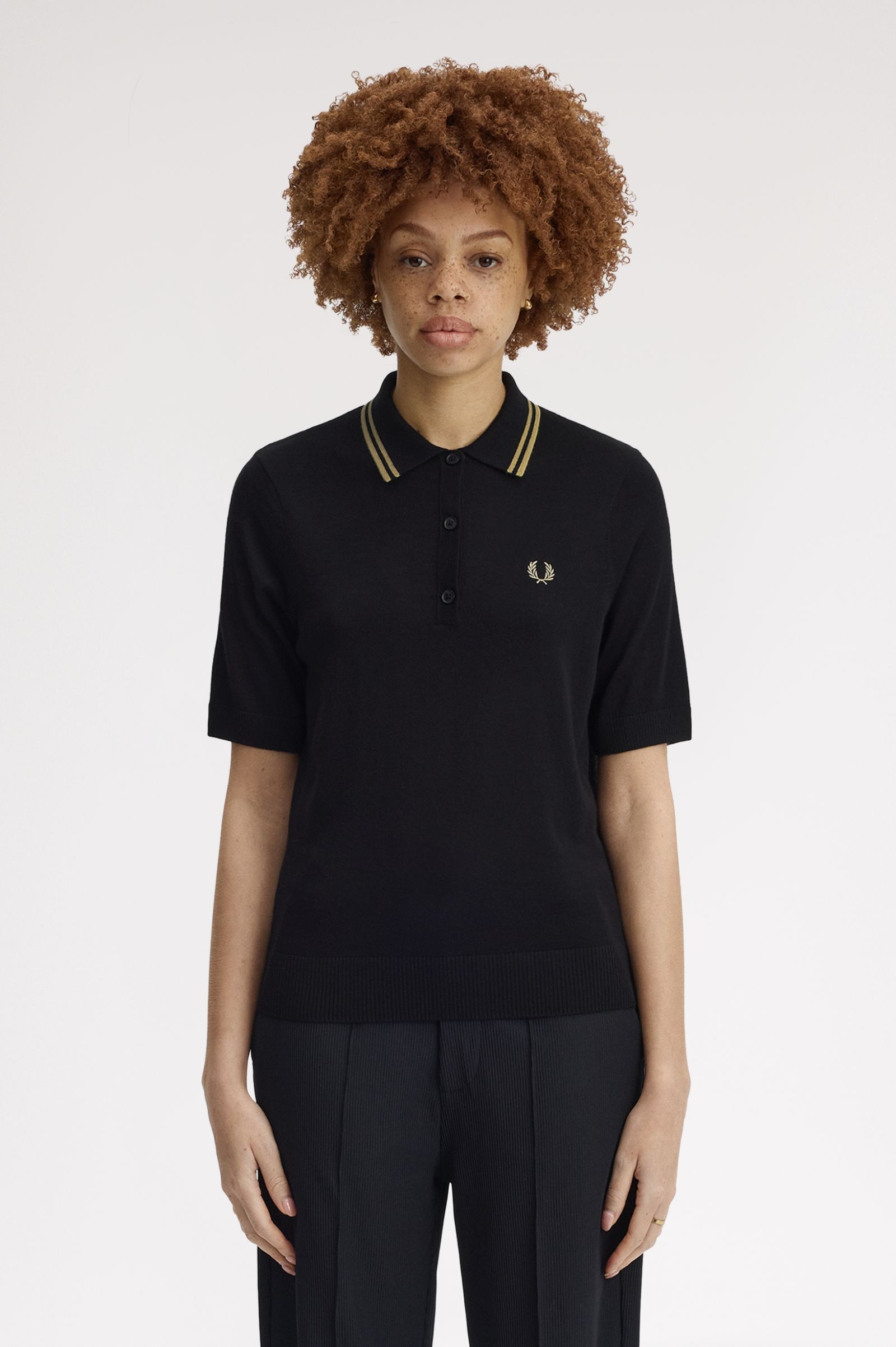 Fred Perry Tipped Knitted Shirt (Black/Champagne)