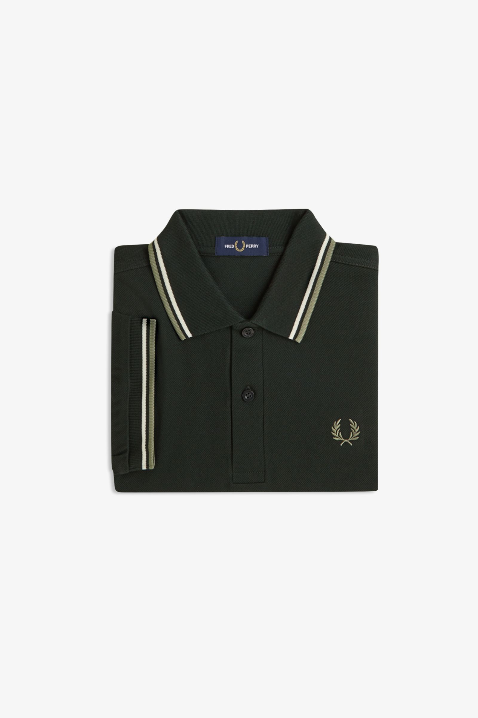 Fred Perry Shirt M3600 in Night Green/Light Ecru 