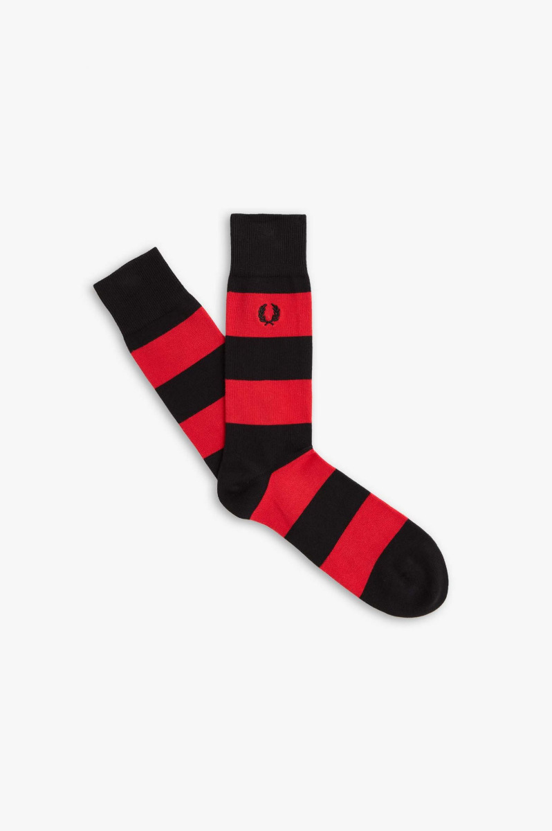 Fred Perry Stripped Socks Black/ Racing Red-9-11