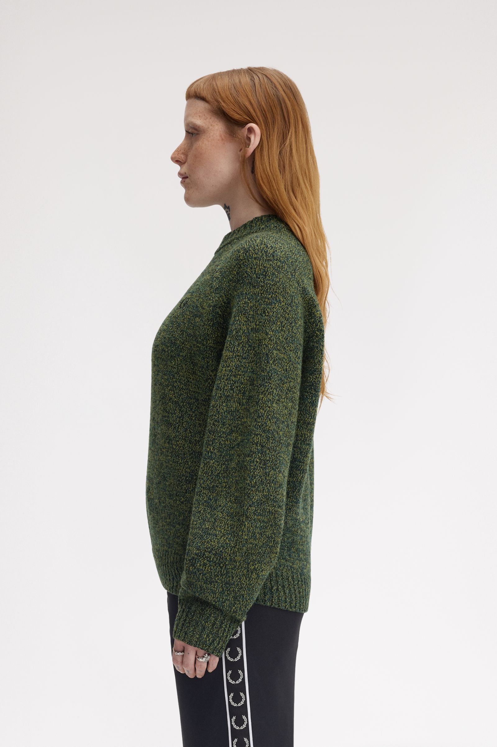 Fred Perry Twisted Marl Mock Neck Jumper (Tennisball Yellow/Dark Petrol/Black)