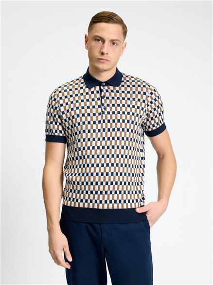 Ben Sherman Short Sleeve All Over Jacquard Polo (Dark Navy)