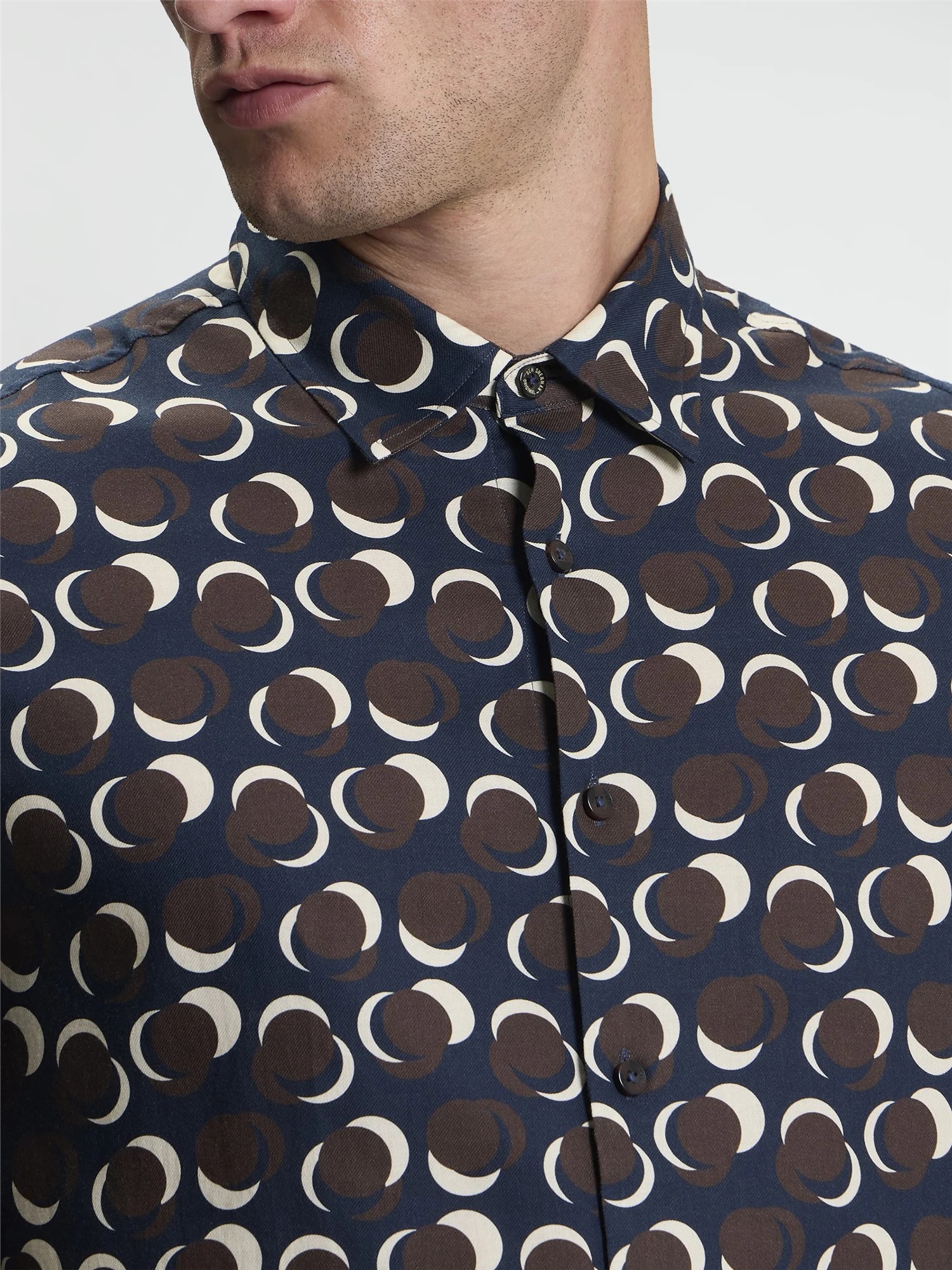 Ben Sherman Long Sleeve Abstract Polka Dot Print Shirt (Dark Navy)