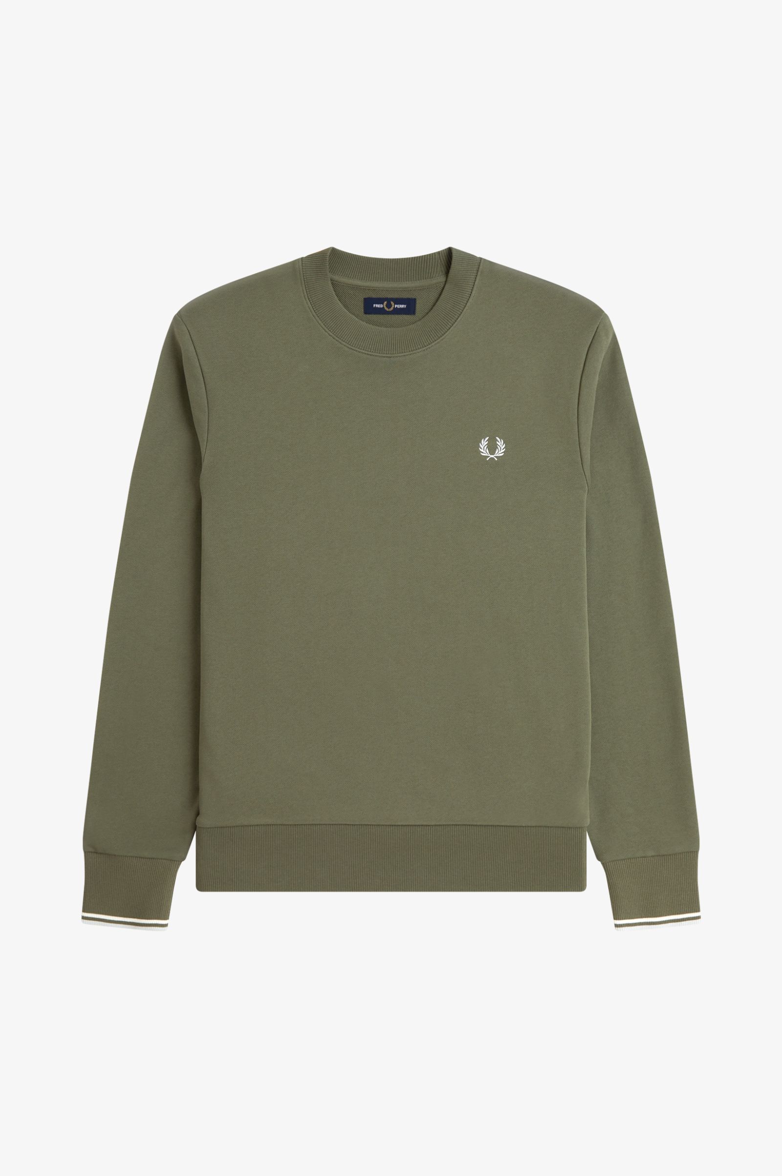 Fred Perry Crew Neck Sweatshirt (Laurel Wreath Green/Ecru/Dusky Blue)