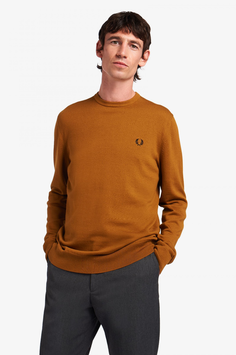 Fred Perry Classic Crew Neck Jumper Dark Caramel-L