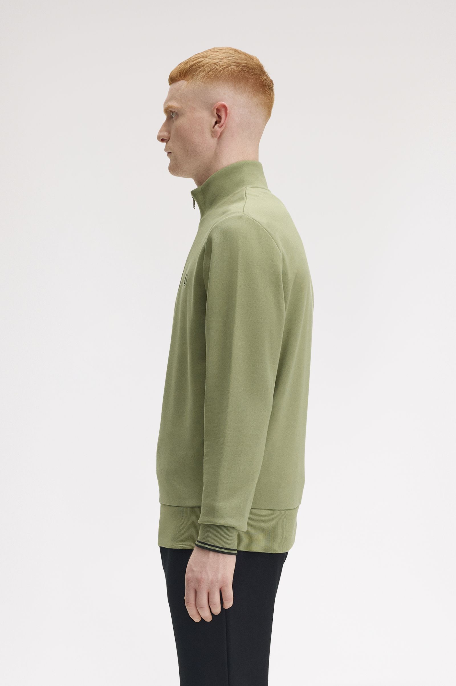 Fred Perry Half Zip Sweatshirt in Olive Mint 