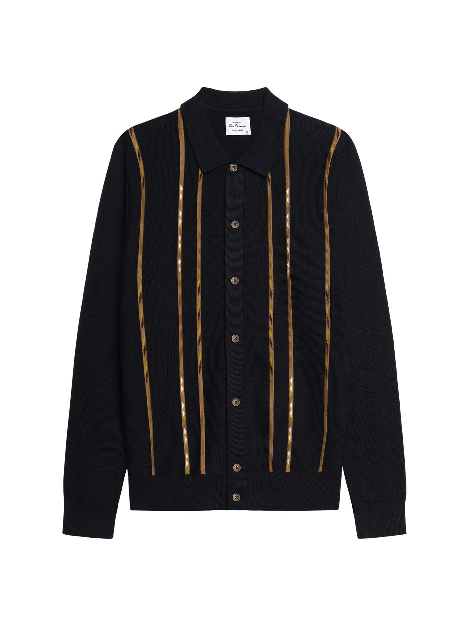 Ben Sherman Long Sleeve Placed Geo Polo (Black) 