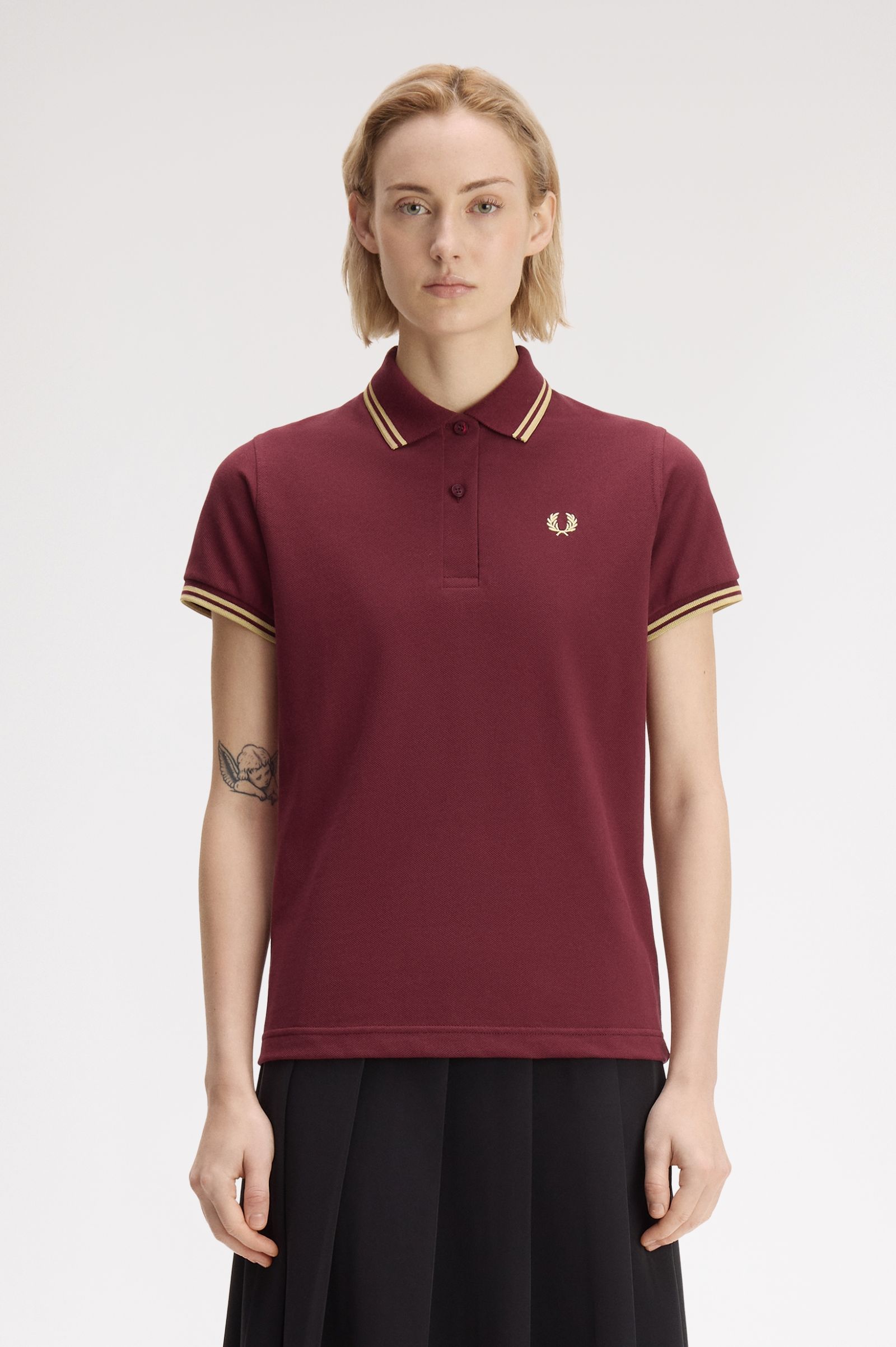 Fred Perry Made in England G12 Twin Tipped Polo Shirt (Maroon/Champagne/Champagne)
