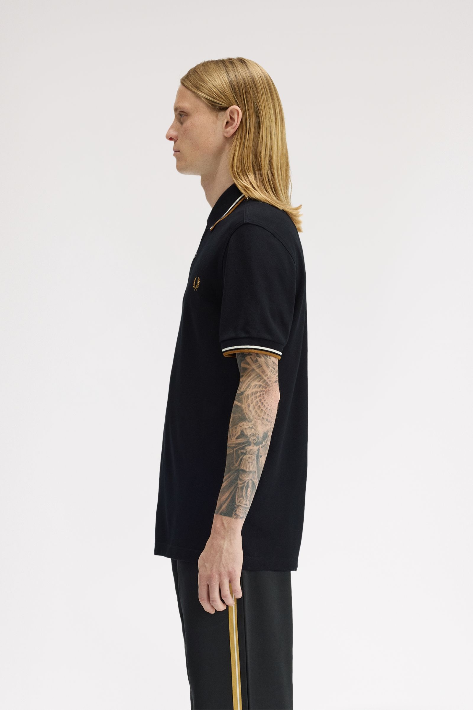 Fred Perry Twin Tipped Polo Shirt (Black/Ecru/Dark Caramel)