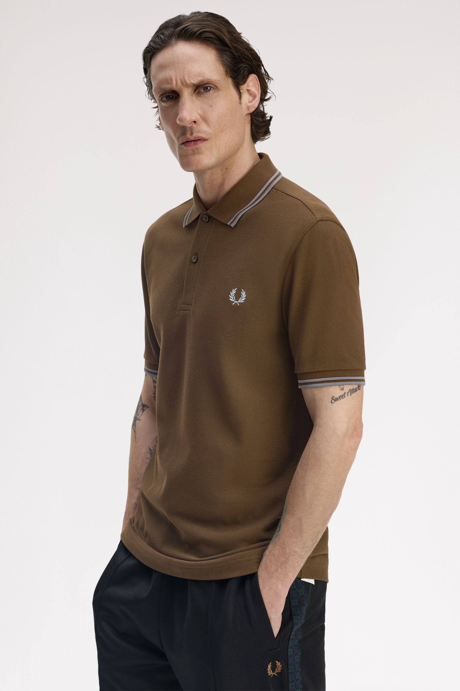 Fred Perry M3600 Twin Tipped Polo Shirt (Burned Tobacco/Stockport Blue)