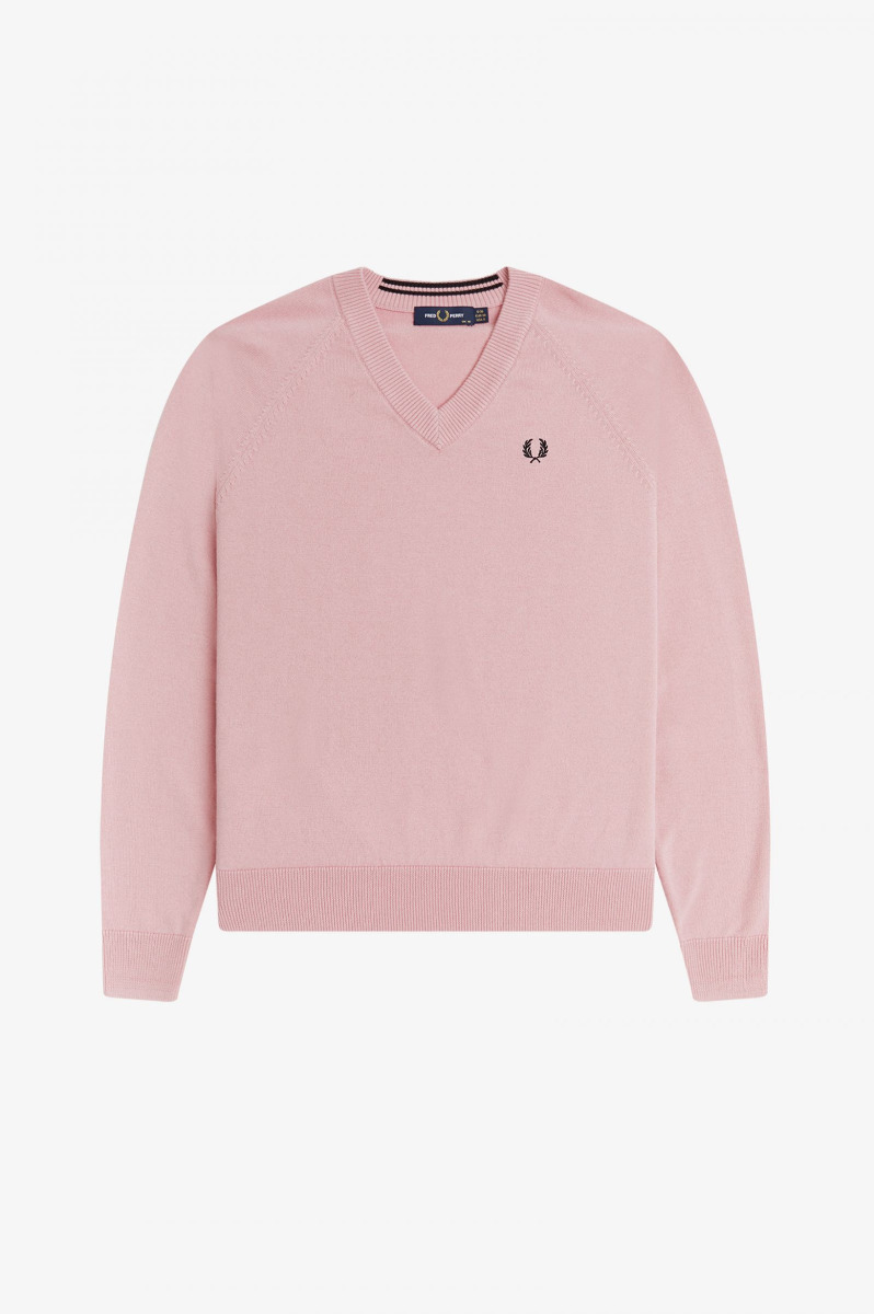Fred Perry V-Neck Jumper Chalky Pink-12