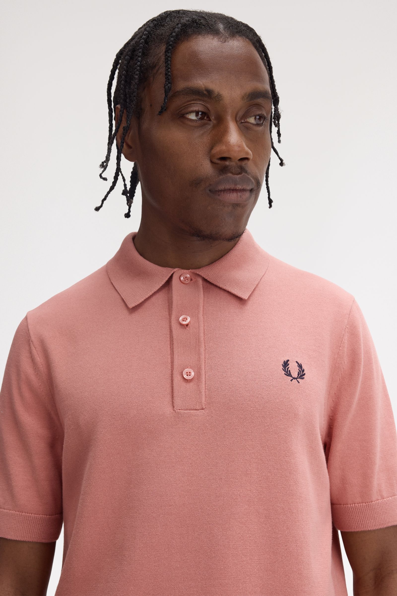Fred Perry Cotton Knitted Shirt in Putty Pink 