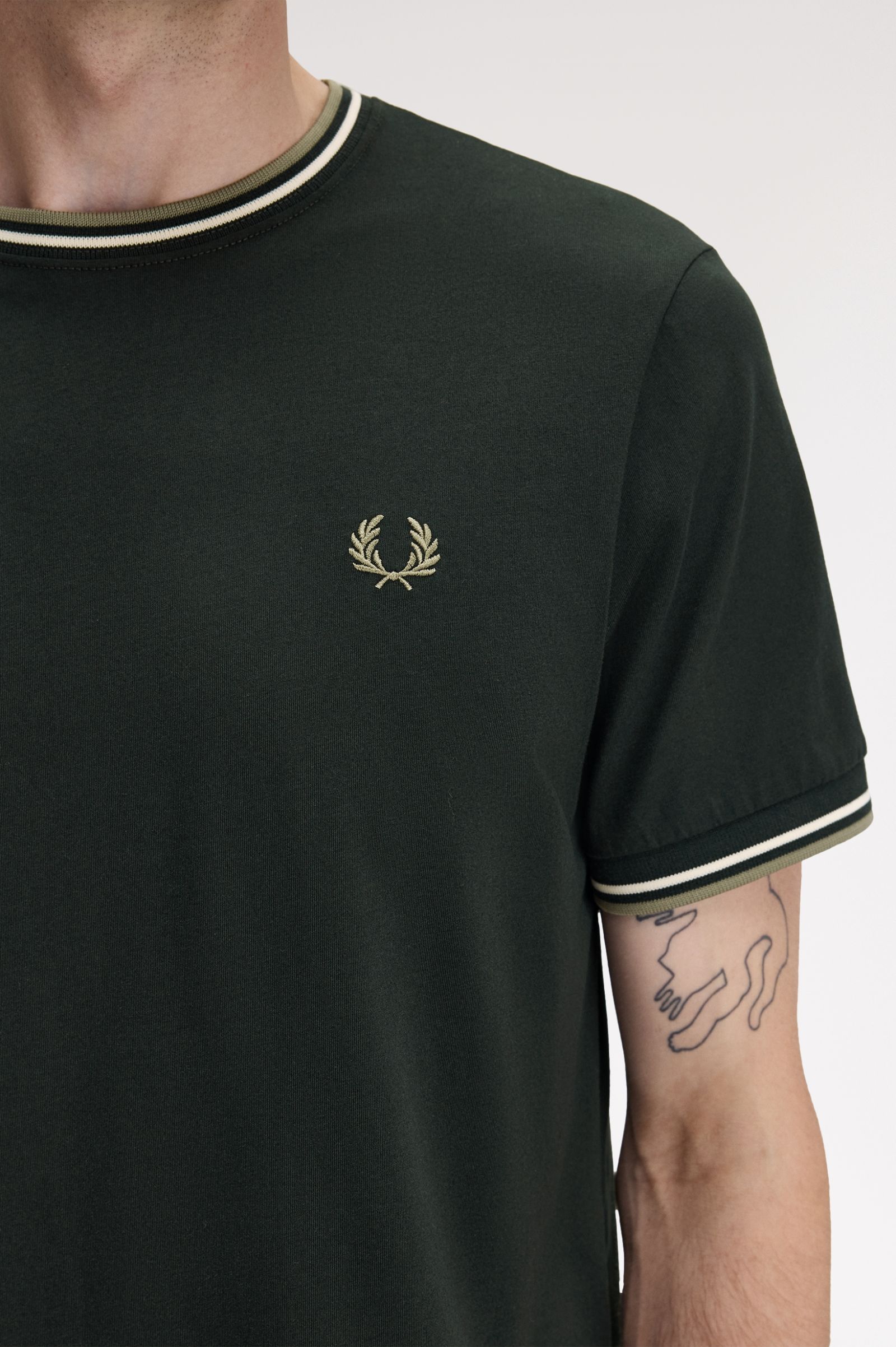 Fred Perry Twin Tipped T-Shirt in Night Green/Light Ecru/Olive Mint 