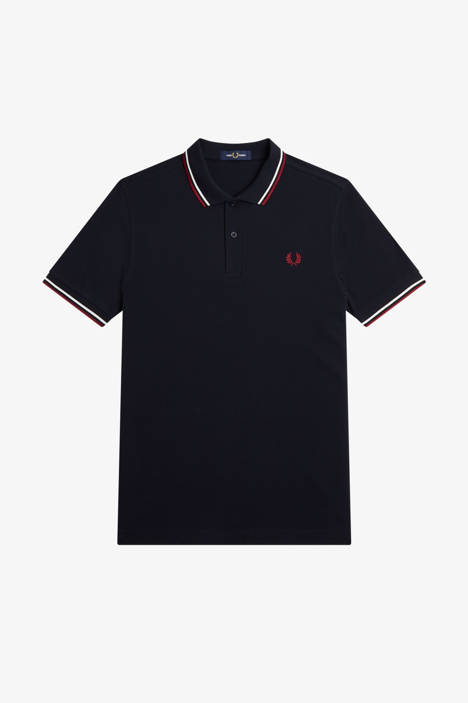 Fred Perry M3600 Twin Tipped Shirt in Navy/Snowwhite/Red