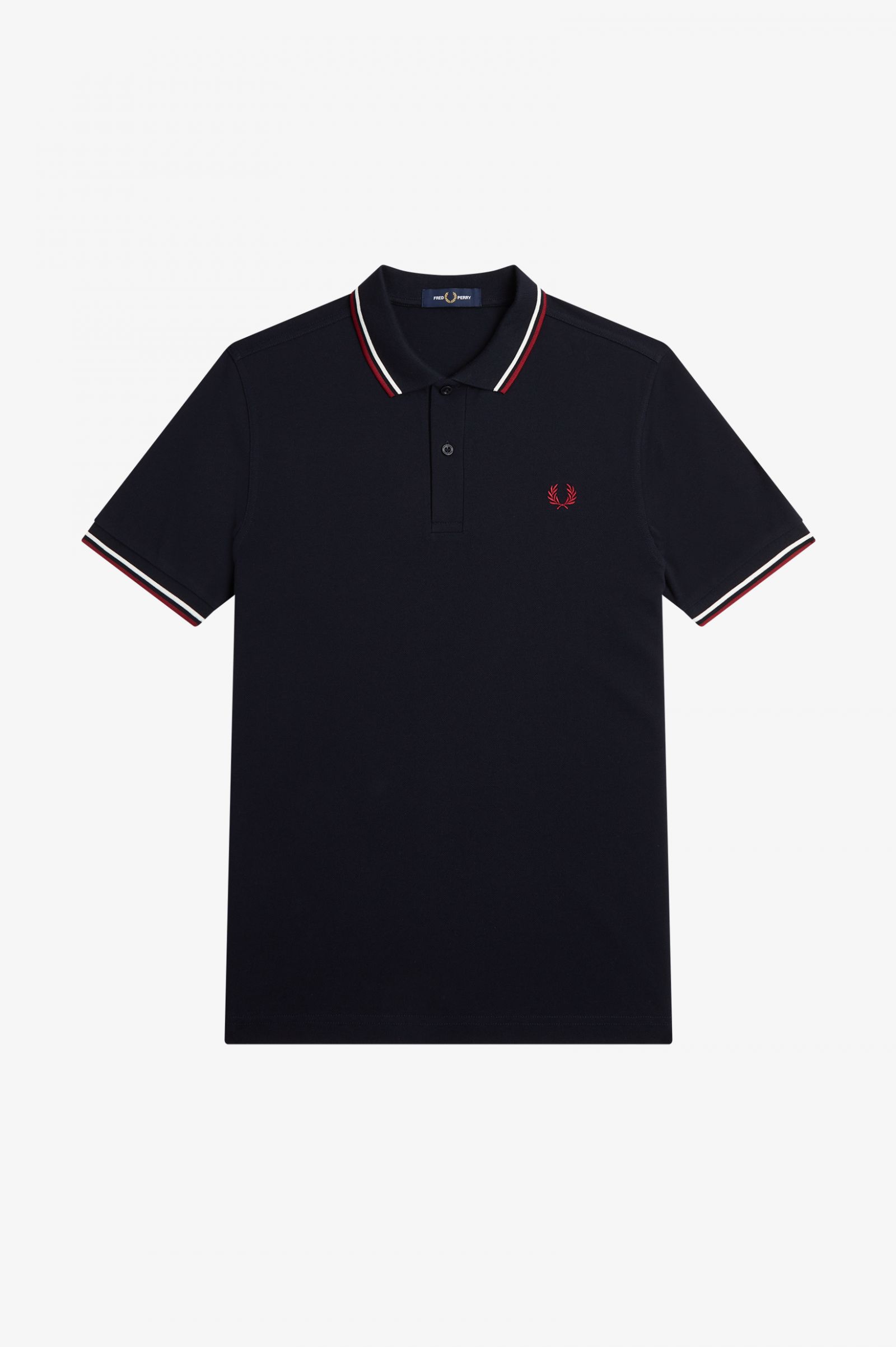 Fred Perry M3600 Twin Tipped Shirt in Navy/Snowwhite/Red
