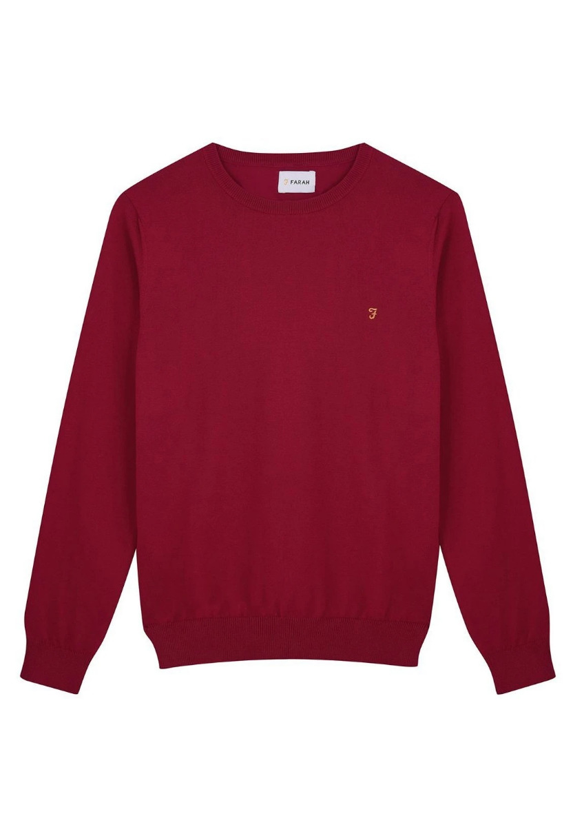 Farah Mullen Cotton Crew Neck Jumper In Red Chilli