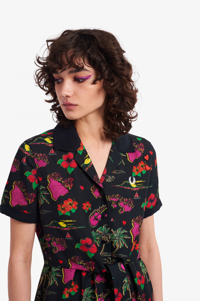 Fred Perry Hawaiian Print Dress Black-8